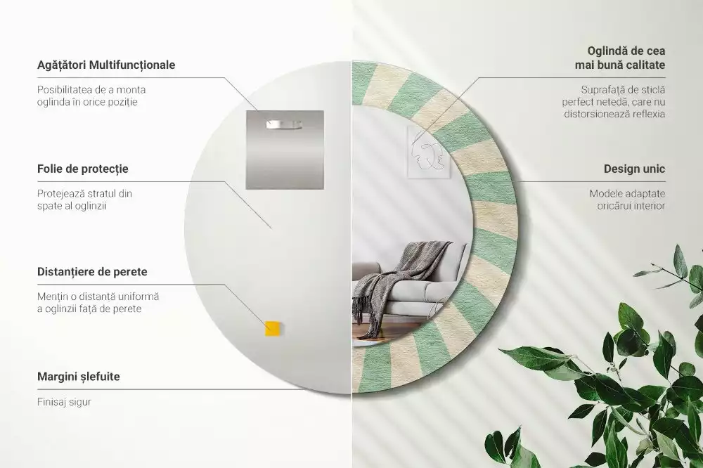 Oglindă rotundă imprimată Model retro pastel