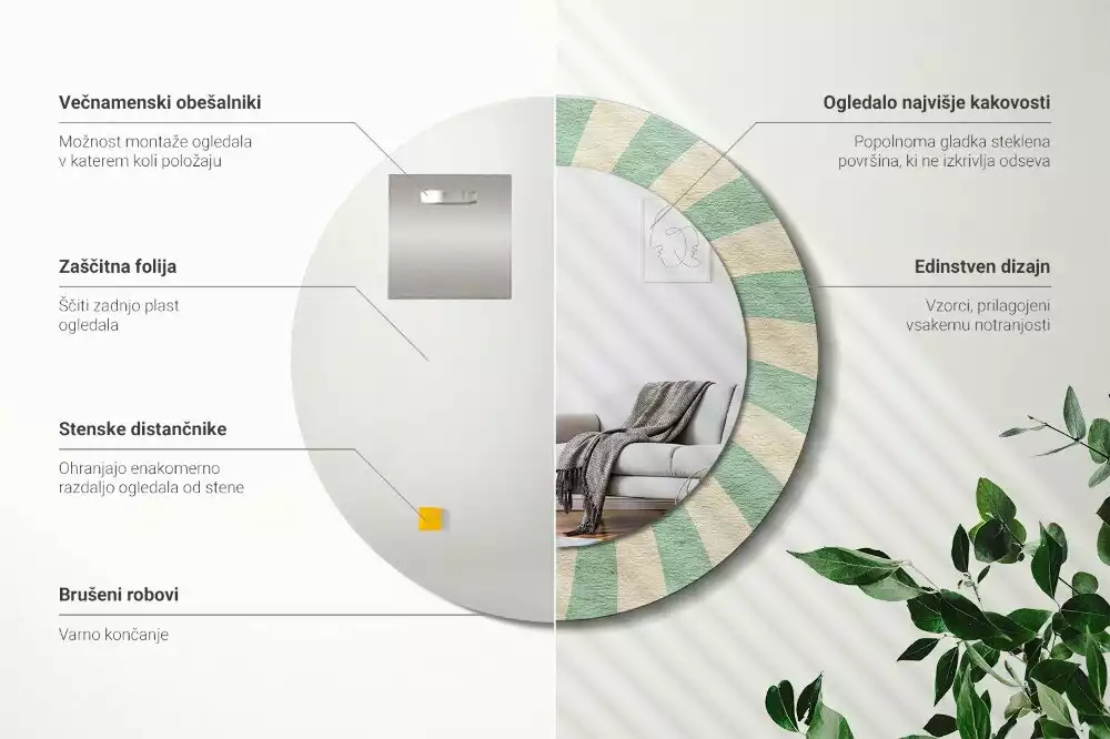 Oglindă rotundă imprimată Model retro pastel