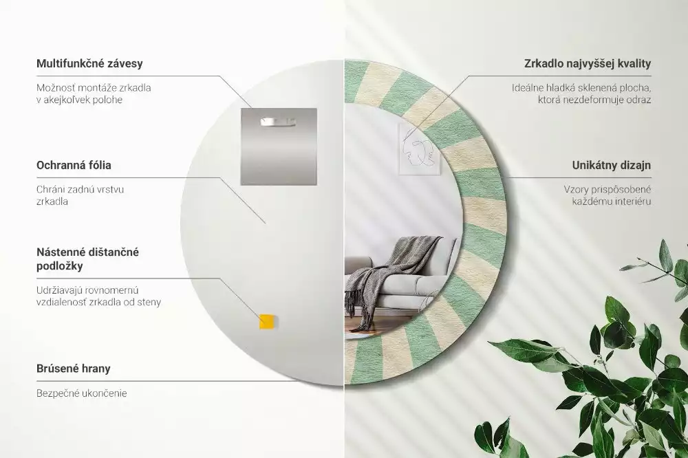 Oglindă rotundă imprimată Model retro pastel