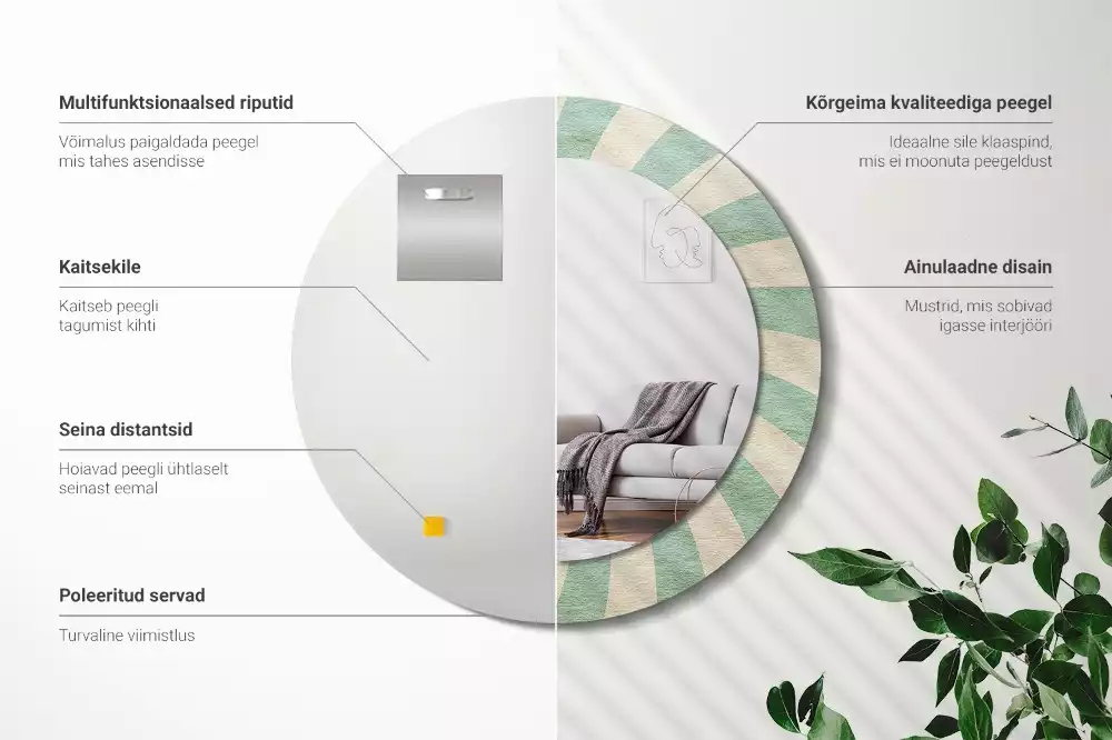 Oglindă rotundă imprimată Model retro pastel