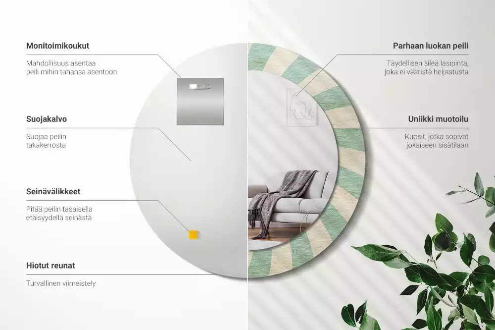 Oglindă rotundă imprimată Model retro pastel