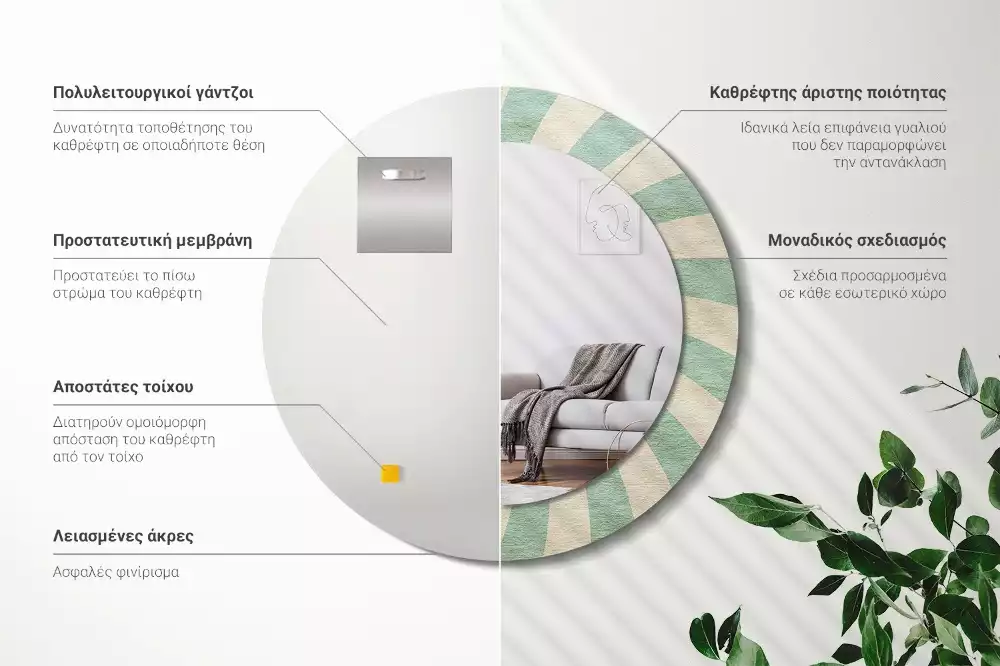 Oglindă rotundă imprimată Model retro pastel