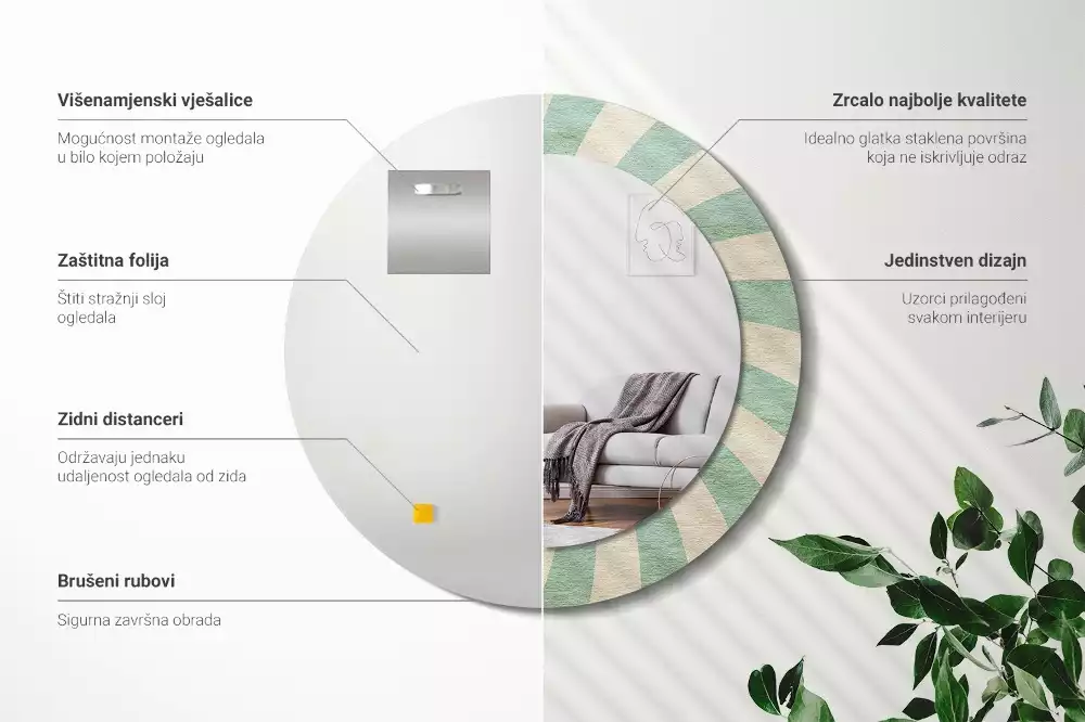 Oglindă rotundă imprimată Model retro pastel