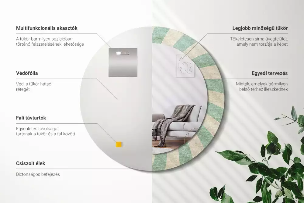 Oglindă rotundă imprimată Model retro pastel