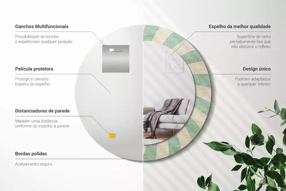 Oglindă rotundă imprimată Model retro pastel