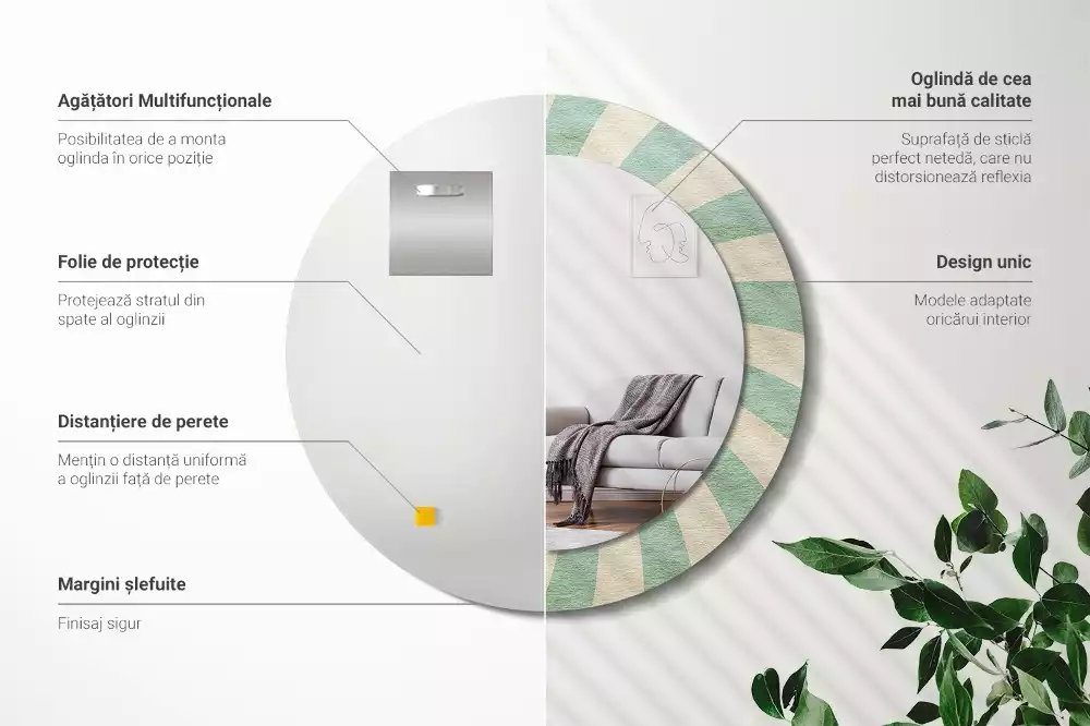 Oglindă rotundă imprimată Model retro pastel