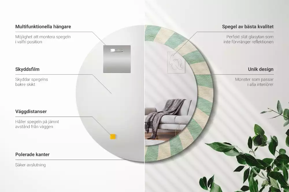 Oglindă rotundă imprimată Model retro pastel