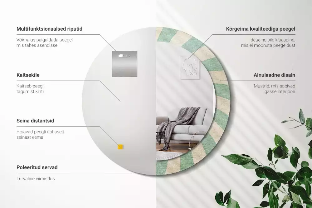 Oglindă rotundă imprimată Model retro pastel