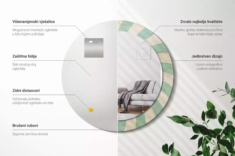 Oglindă rotundă imprimată Model retro pastel