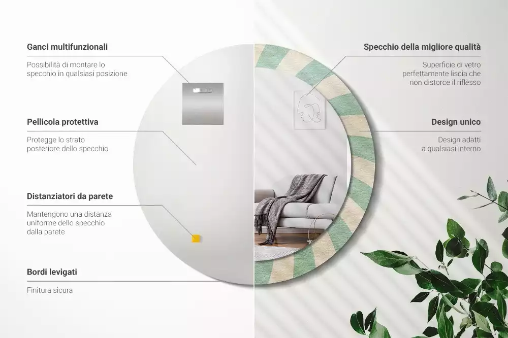 Oglindă rotundă imprimată Model retro pastel