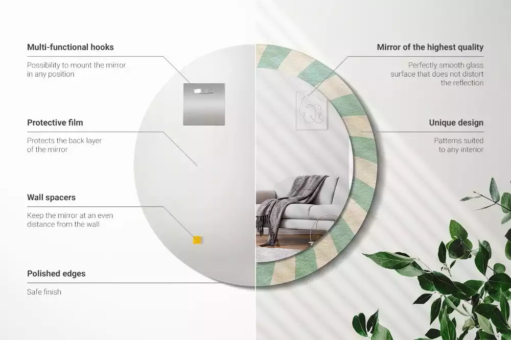 Oglindă rotundă imprimată Model retro pastel