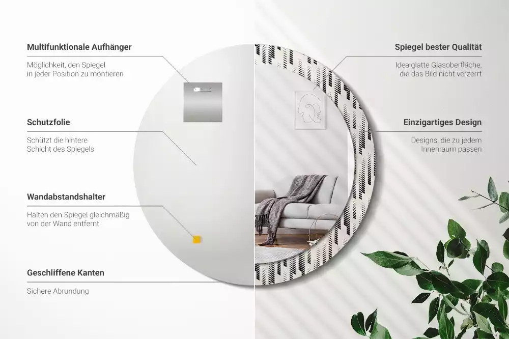 Oglindă rotundă ramă cu imprimeu Model cu dungi
