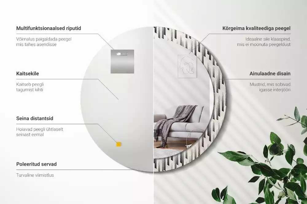 Oglindă rotundă ramă cu imprimeu Model cu dungi