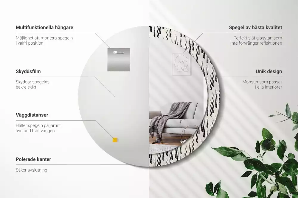 Oglindă rotundă ramă cu imprimeu Model cu dungi