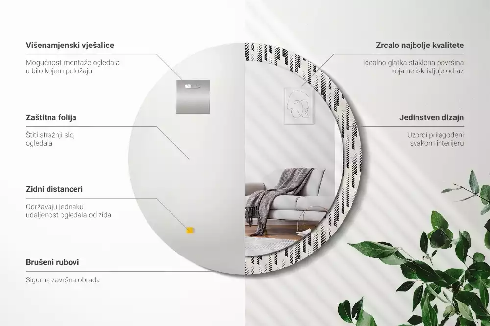 Oglindă rotundă ramă cu imprimeu Model cu dungi