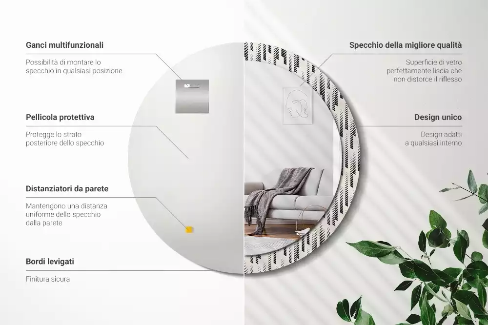 Oglindă rotundă ramă cu imprimeu Model cu dungi