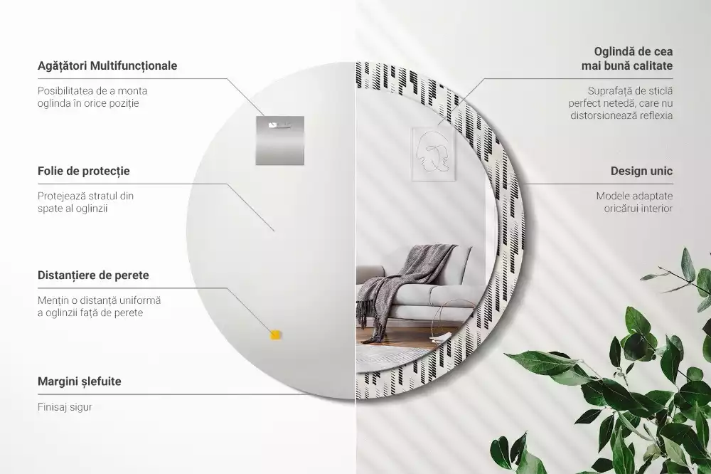 Oglindă rotundă ramă cu imprimeu Model cu dungi