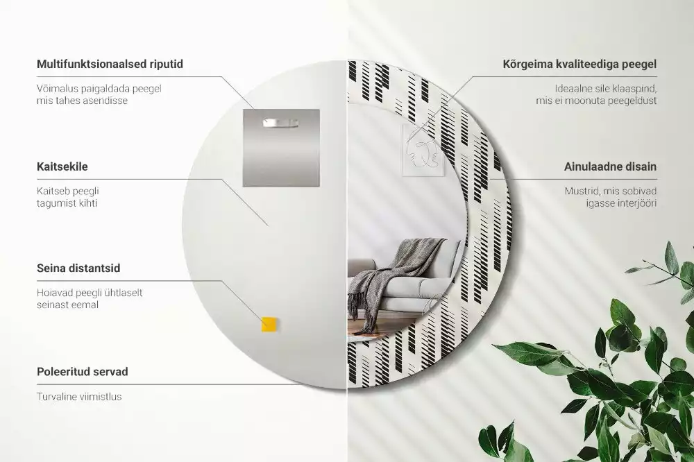 Oglindă rotundă ramă cu imprimeu Model cu dungi