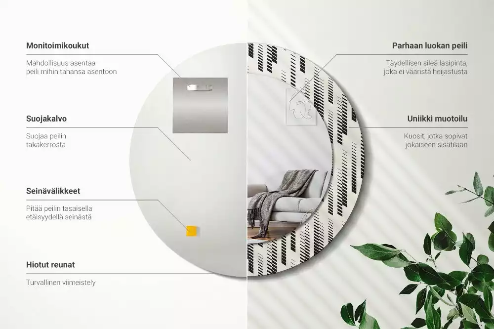 Oglindă rotundă ramă cu imprimeu Model cu dungi