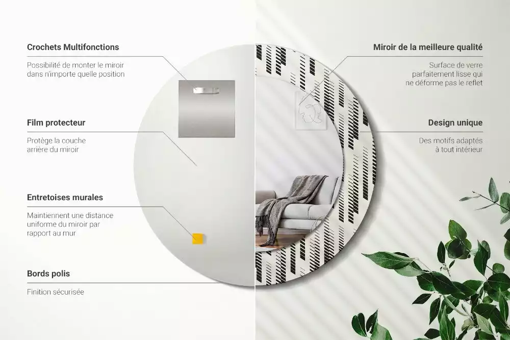 Oglindă rotundă ramă cu imprimeu Model cu dungi