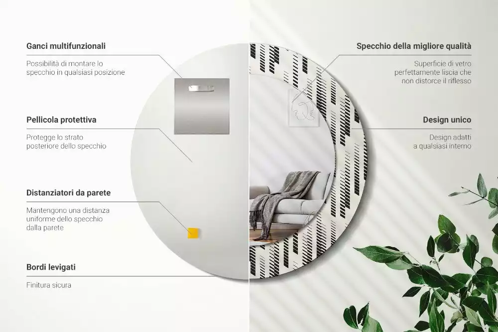 Oglindă rotundă ramă cu imprimeu Model cu dungi
