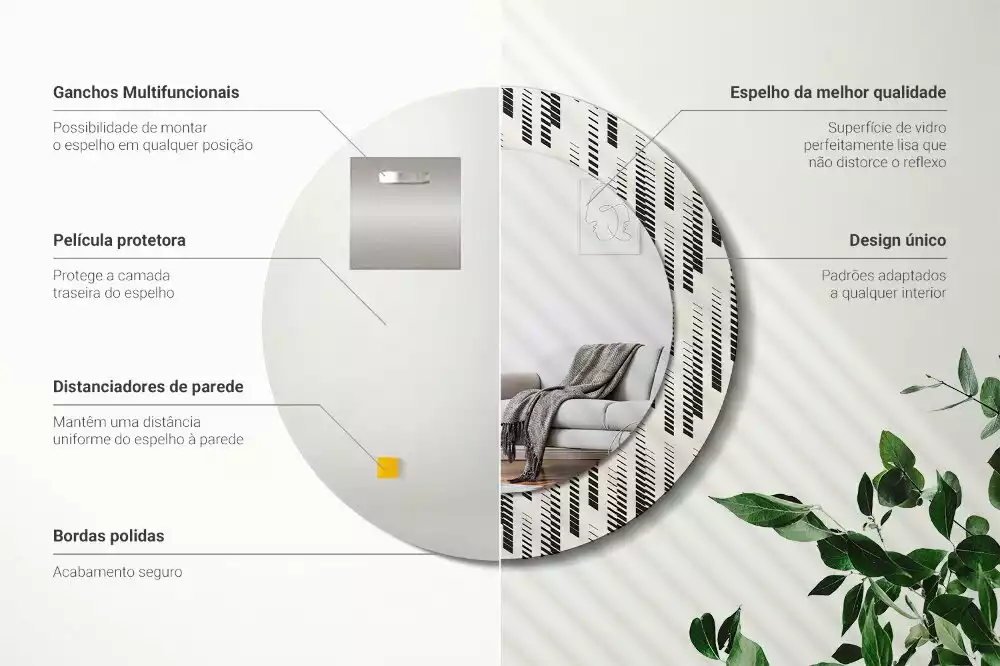 Oglindă rotundă ramă cu imprimeu Model cu dungi