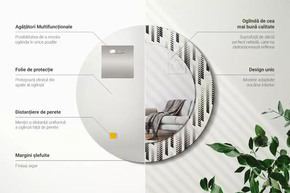 Oglindă rotundă ramă cu imprimeu Model cu dungi