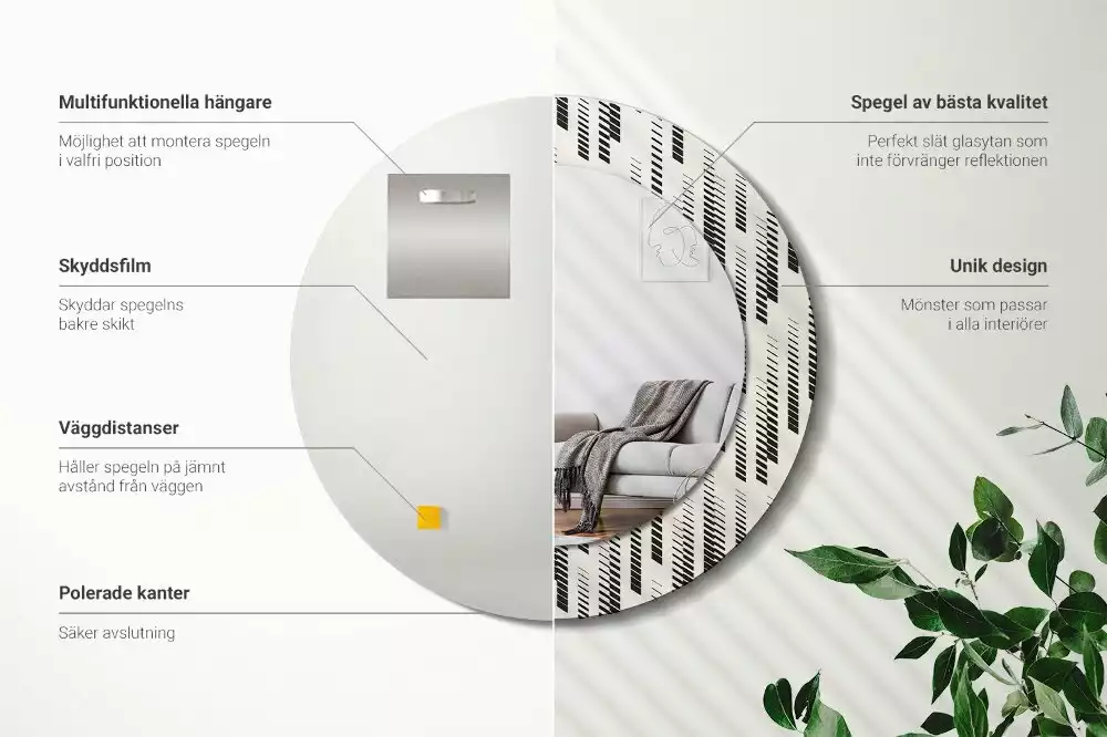 Oglindă rotundă ramă cu imprimeu Model cu dungi