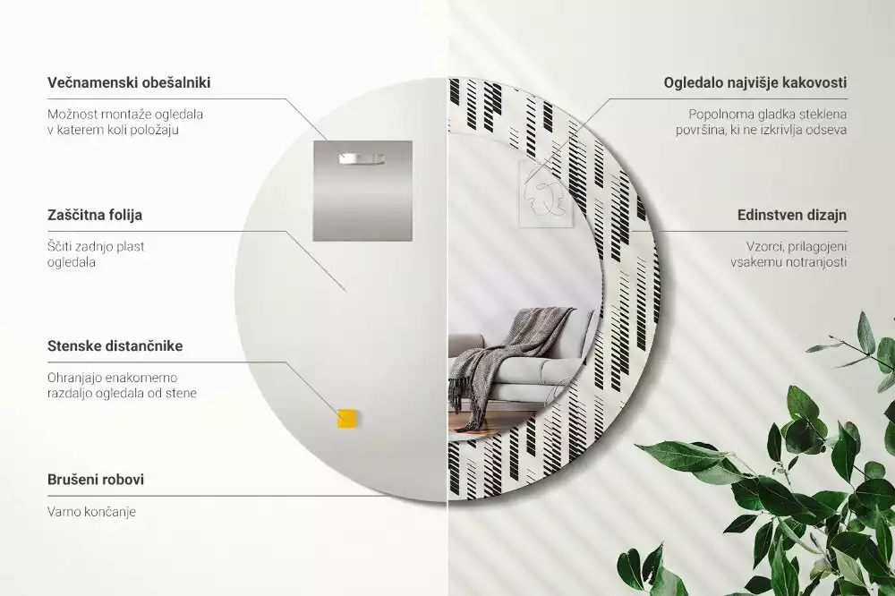 Oglindă rotundă ramă cu imprimeu Model cu dungi