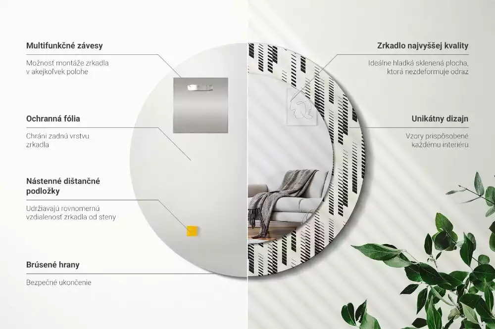 Oglindă rotundă ramă cu imprimeu Model cu dungi