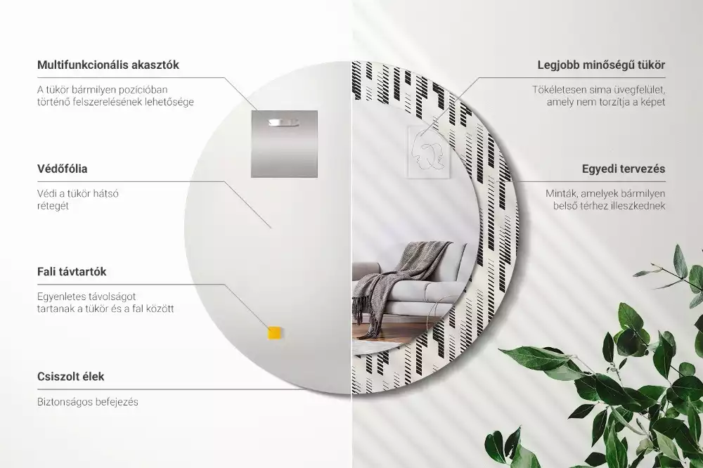 Oglindă rotundă ramă cu imprimeu Model cu dungi