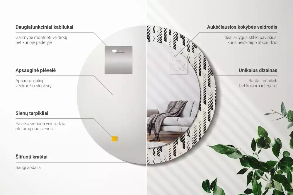 Oglindă rotundă ramă cu imprimeu Model cu dungi