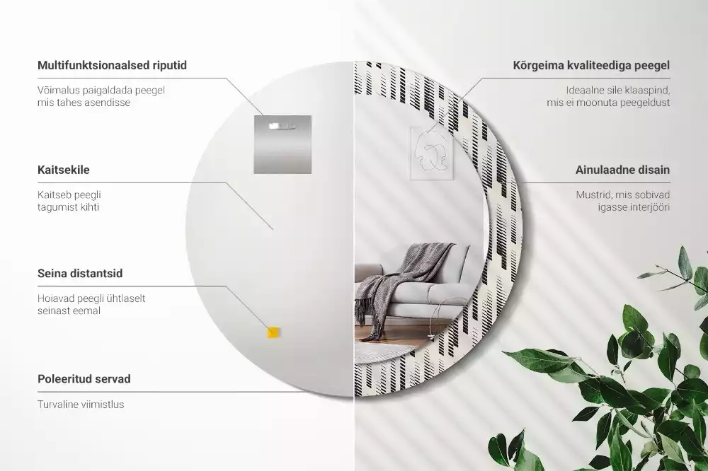 Oglindă rotundă ramă cu imprimeu Model cu dungi