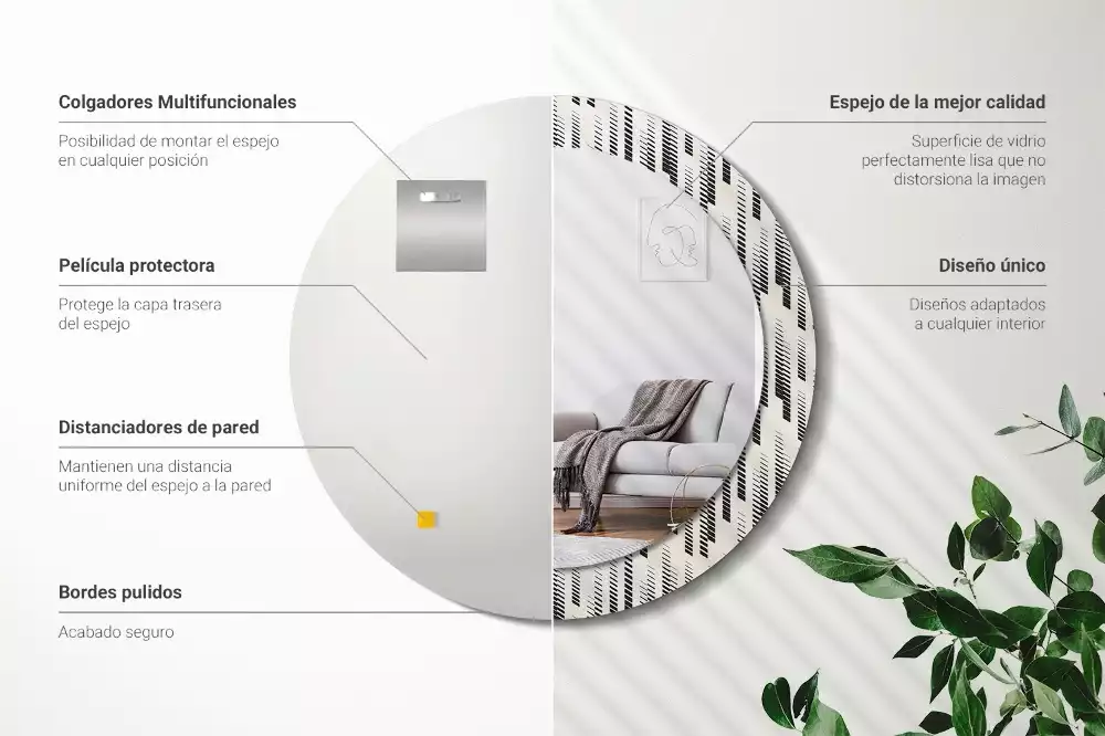 Oglindă rotundă ramă cu imprimeu Model cu dungi