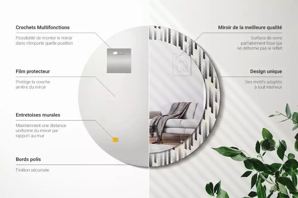 Oglindă rotundă ramă cu imprimeu Model cu dungi