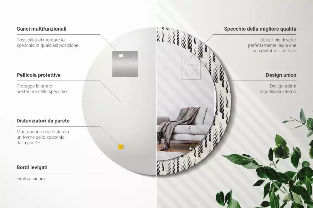 Oglindă rotundă ramă cu imprimeu Model cu dungi