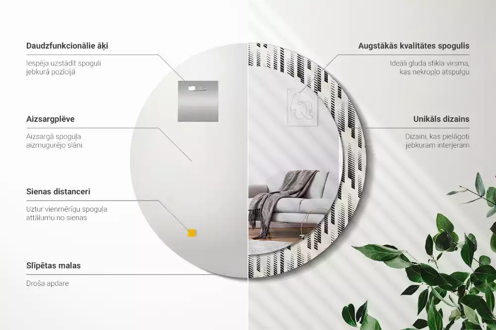 Oglindă rotundă ramă cu imprimeu Model cu dungi