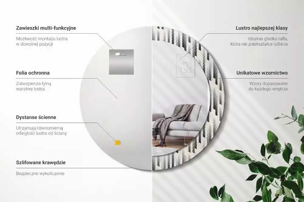 Oglindă rotundă ramă cu imprimeu Model cu dungi