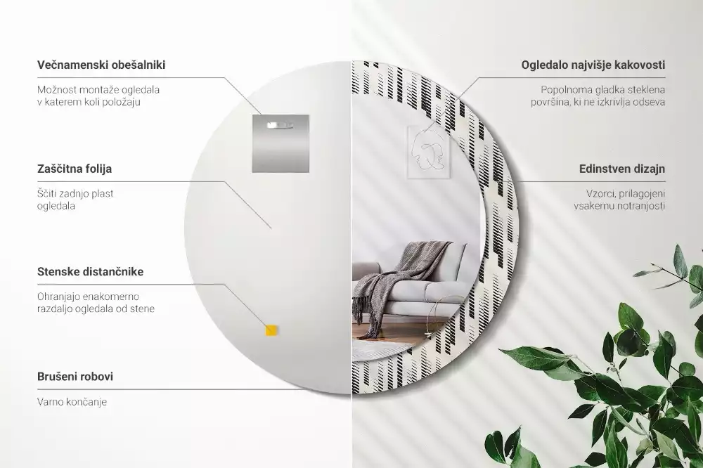 Oglindă rotundă ramă cu imprimeu Model cu dungi