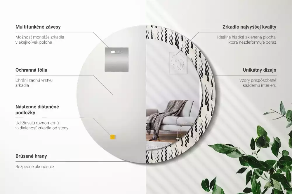 Oglindă rotundă ramă cu imprimeu Model cu dungi