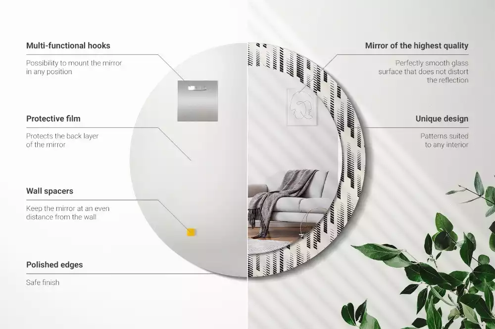 Oglindă rotundă ramă cu imprimeu Model cu dungi