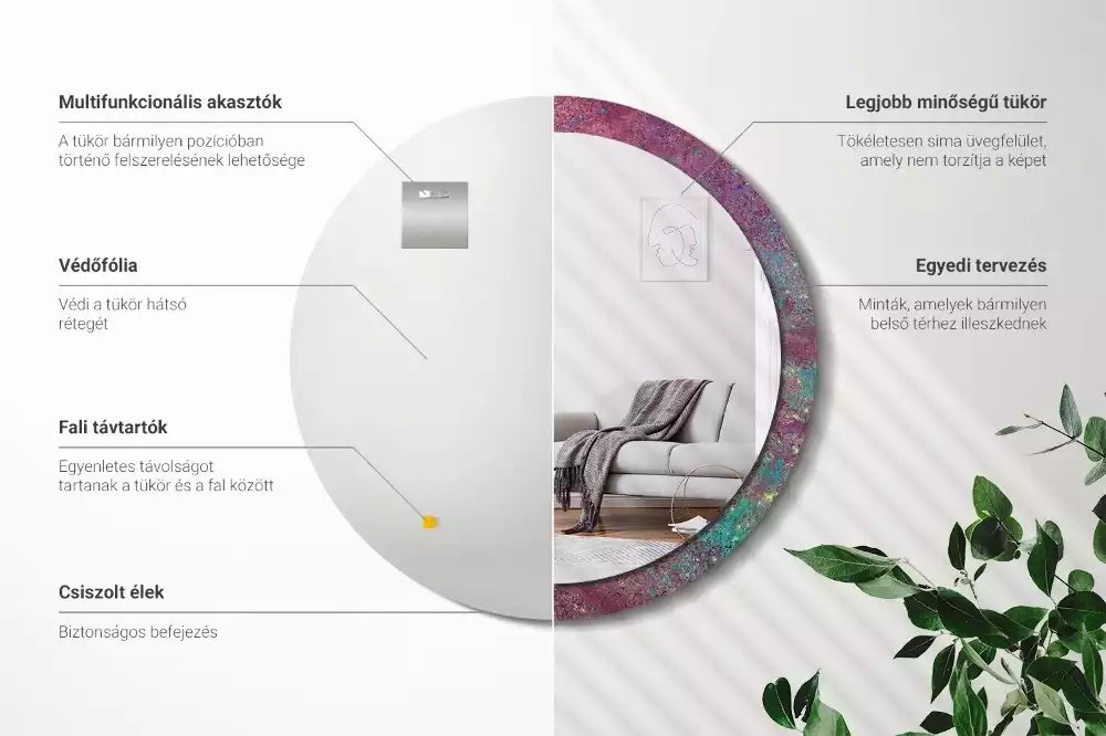 Oglindă rotundă imprimată Festivalul culorilor