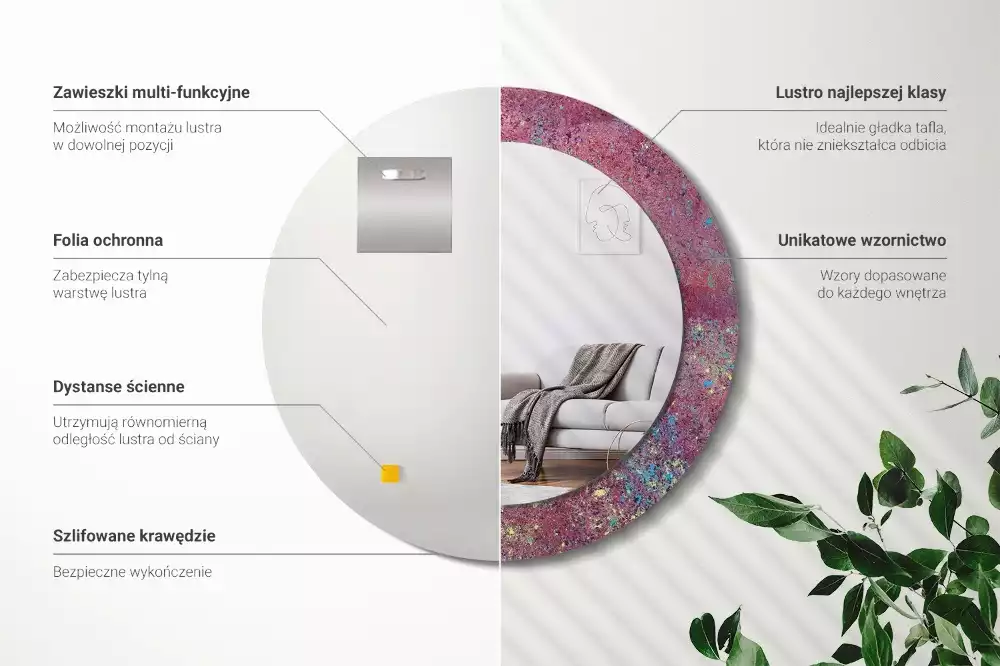 Oglindă rotundă imprimată Festivalul culorilor