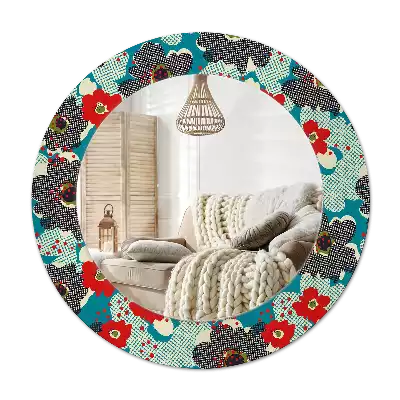 Oglindă rotundă ramă cu imprimeu Model cu flori retro