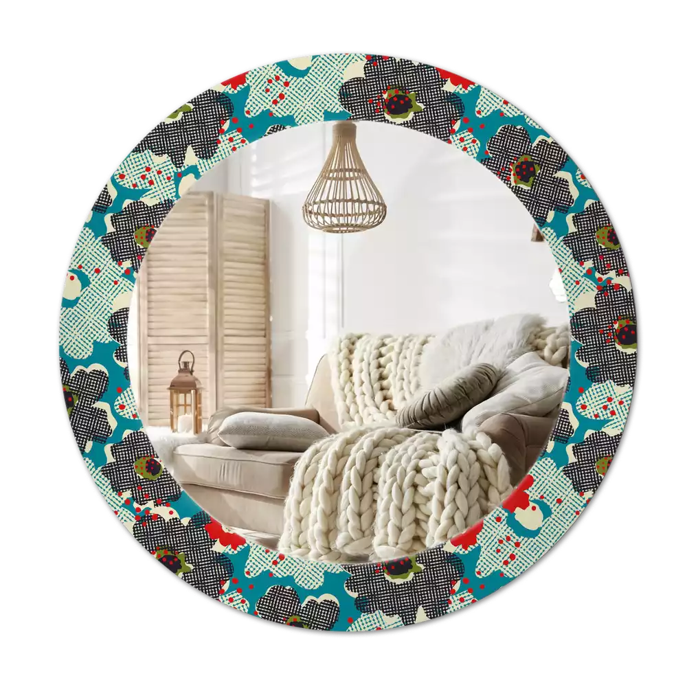 Oglindă rotundă ramă cu imprimeu Model cu flori retro