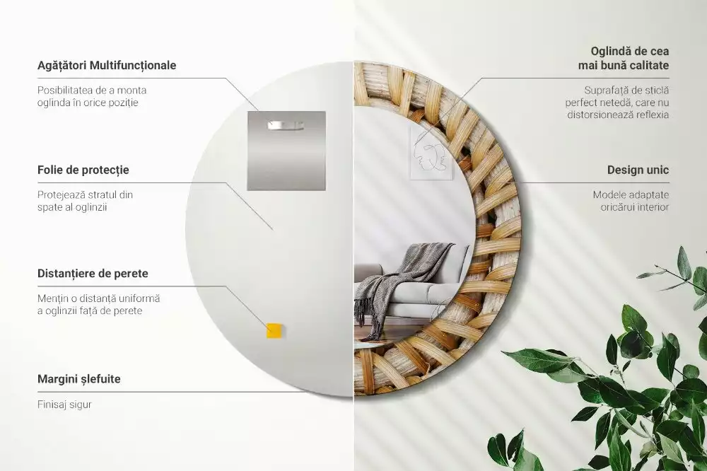 Oglindă rotundă imprimată Împletitură