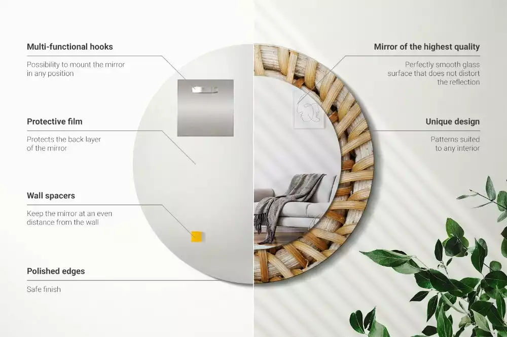 Oglindă rotundă imprimată Împletitură