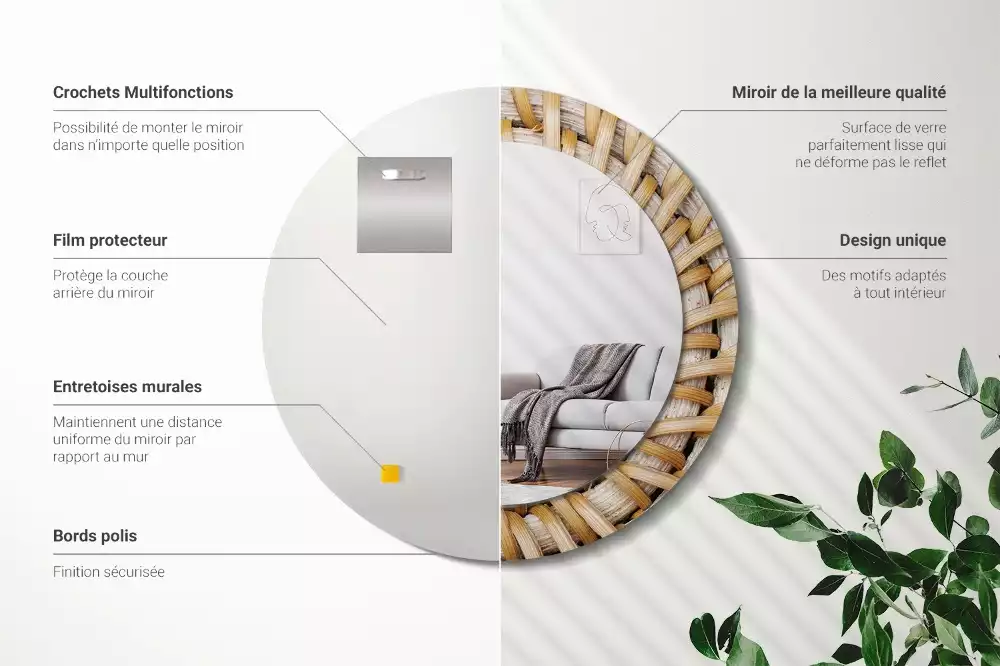 Oglindă rotundă imprimată Împletitură