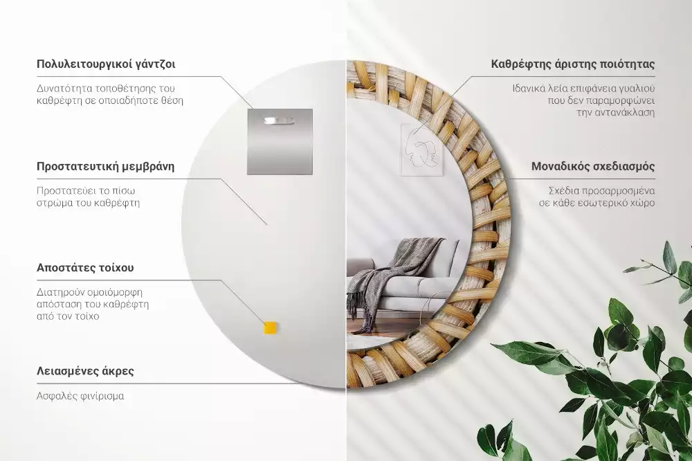 Oglindă rotundă imprimată Împletitură