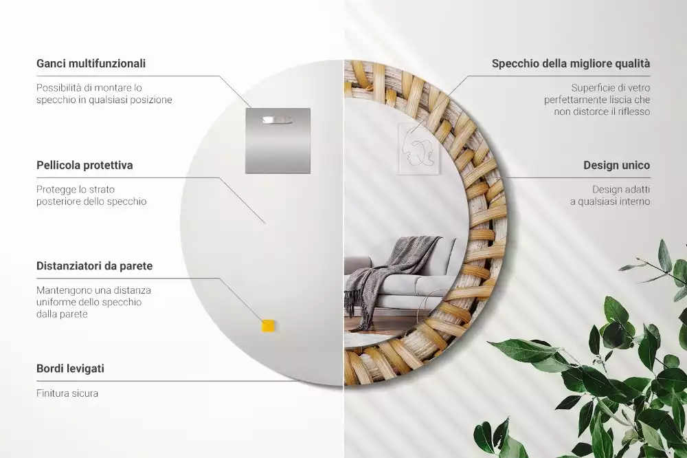 Oglindă rotundă imprimată Împletitură